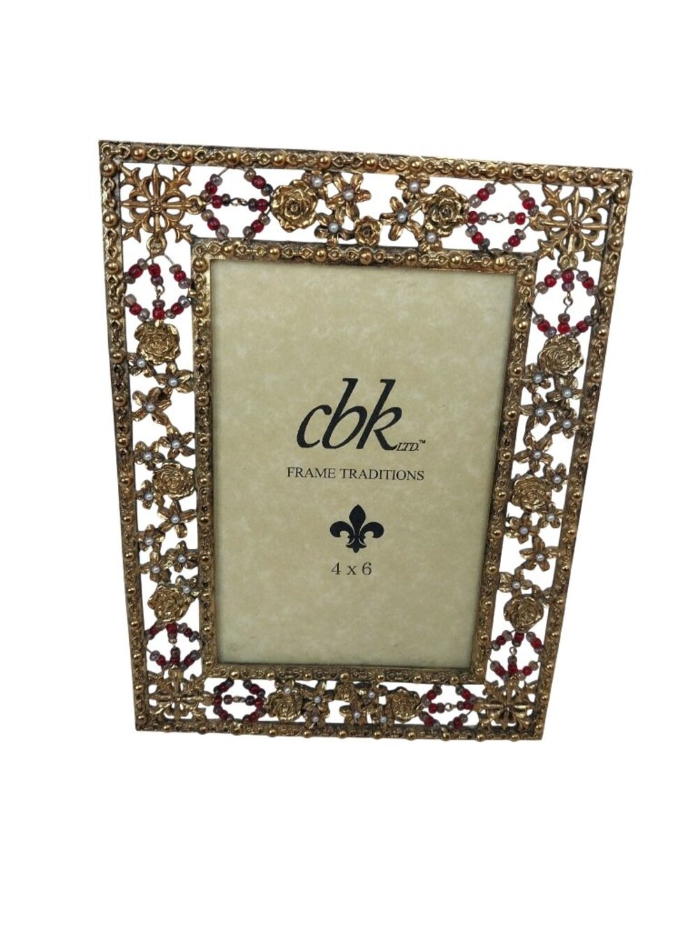 Beaded Picture Frame Vintage Gold & Red CBK Ltd 4x6 Photo Frame Flowers Roses